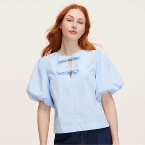 Kate Spade New York x Target Stripe Puff Short Sleeve Blouse - size S Blue/White